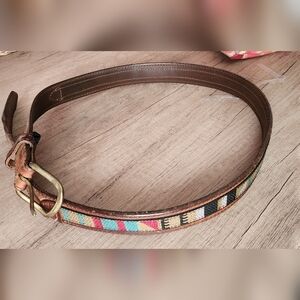 Bison Designs Leather Woven Southwestern Belt Made in USA Boho Festival Men's 40